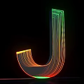Modern 3D Letter J Design With Colorful Neon Lights On Black Background