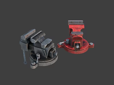 Gray And Red Bench Vises With Clamping Jaws And Heavy Duty Base 3d model