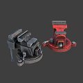 Gray And Red Bench Vises With Clamping Jaws And Heavy Duty Base