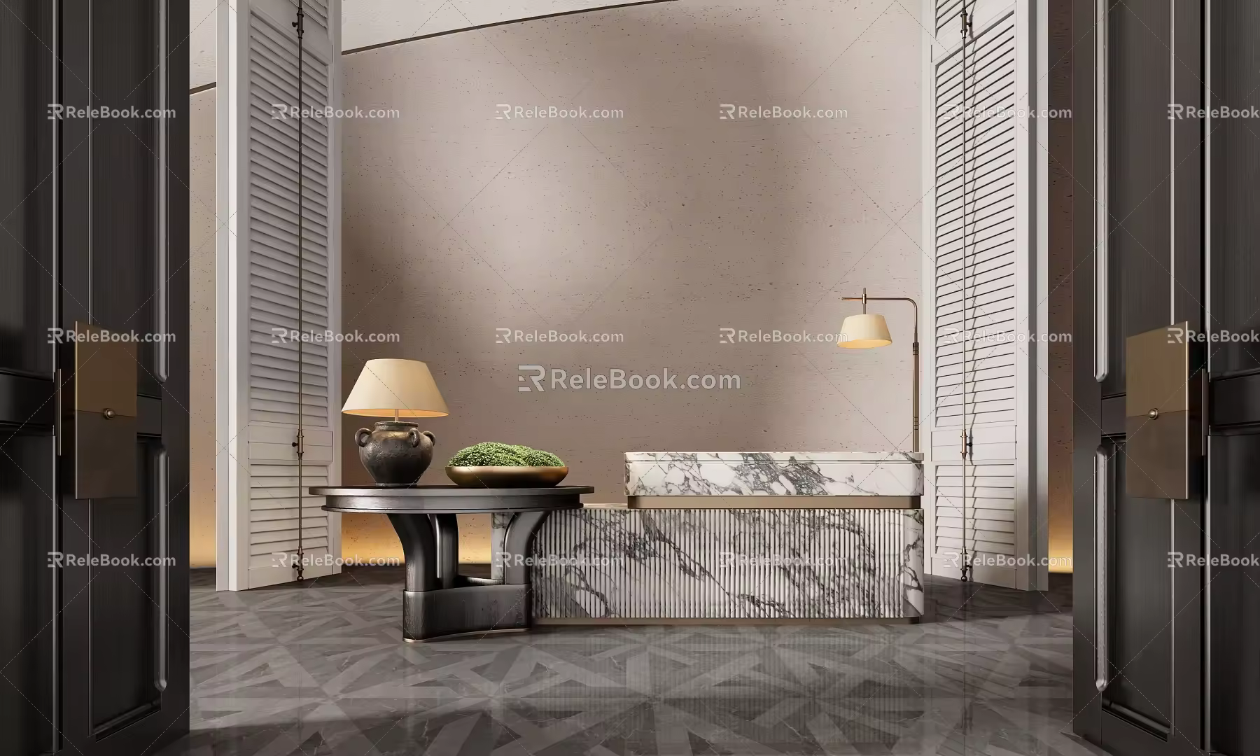 Modern lobby reception desk front desk water bar 3d model