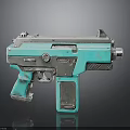 Turquoise And Silver Metallic Modern Pistol With Futuristic Design Features