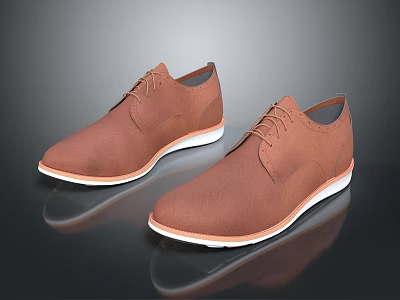 Brown Lace Up Leather Shoes With White Sole And Casual Style Design 3d model