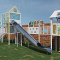 Outdoor Playground Equipment With Colorful Structures And Slide 3d model