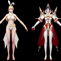 Game and Movie Characters with Rabbit Ears Crown Red Cape and Ornate Costumes