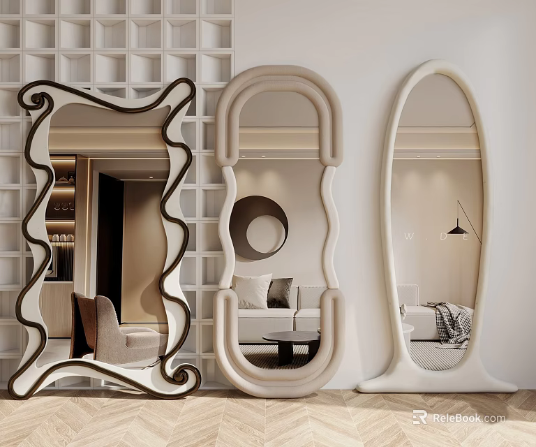 Elegant Curved Frame Decorative Mirrors For Living Room Bedroom Interior Decoration 3d model 