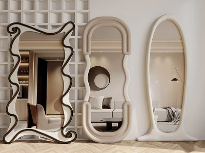 Elegant Curved Frame Decorative Mirrors For Living Room Bedroom Interior Decoration 3d model