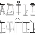 Various Modern Bar Stools With Metal Frames And Different Seat Designs 3d model