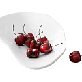Fresh Ripe Cherries Placed In White Ceramic Plate With One Extra Cherry