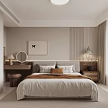 Modern Cozy Bedroom Interior With Comfortable Bed Nightstand Pendant Light And Decorative Painting