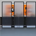 Modern Ribbed Glass Swing Doors With Black Frames And Orange Background 3d model
