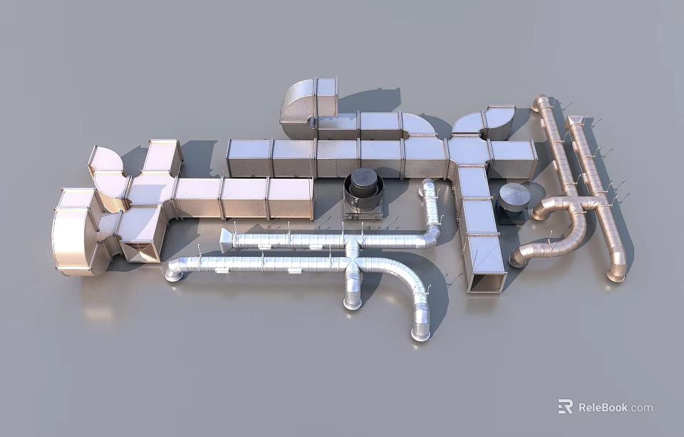 Industrial Equipment Set Featuring Metal Pipes Fittings Ducts And Connectors 3d model 