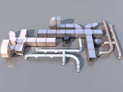 Industrial Equipment Set Featuring Metal Pipes Fittings Ducts And Connectors 3d model