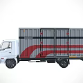 White Commercial Cargo Truck With Red Stripes On Container Body Design
