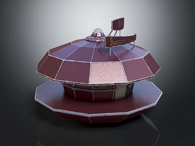 Red Octagonal Building Exterior Design With Dome Structure And Top Sign Elements 3d model