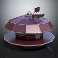 Red Octagonal Building Exterior Design With Dome Structure And Top Sign Elements 3d model