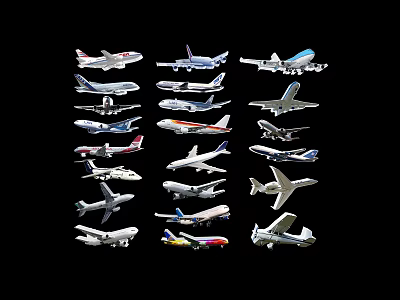 Variety Of Commercial Airplanes Displayed Together 3d model