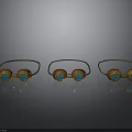 Three Gold Eyeglasses Adorned With Green Gemstones On Black Background Reflections