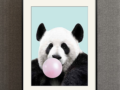 Modern Animal Painting Simple Blue Children's Room Animal Panda Decorative Painting model