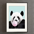 Framed Animal Painting of Cute Panda with Pink Bubblegum on Light Green Background