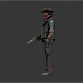 Man in Cowboy Outfit with Brown Hat Red Bandana Vest and Revolver