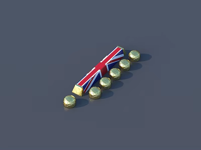 Delicious British Flag Patterned Snack Stick With Six Golden Round Candies 3d model