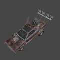 Rusty Modified Post Apocalyptic Car With Weapon Large Tires And Armored Design