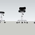 Adjustable Bar Stools With Black Seats And Metal Frames On Wheels 3d model
