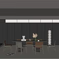Elegant Modern Restaurant Interior With Dark Walls Dining Table Chairs Vase And Floor Lamp