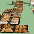 Assorted Baked Goods Displayed on Trays with Various Shapes and Flavors 3d model