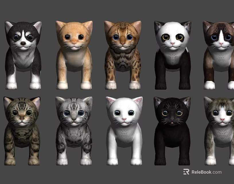 Colorful Reptile Stuffed Toys With Various Patterns Arranged In Two Rows On Gray Background 3d model 