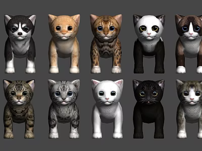 Colorful Reptile Stuffed Toys With Various Patterns Arranged In Two Rows On Gray Background 3d model