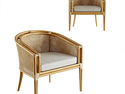Modern Rattan Dining Chairs With Gold Metal Frame And Light Gray Cushion 3d model