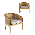 Modern Rattan Dining Chairs With Gold Metal Frame And Light Gray Cushion