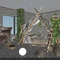 Cozy Restaurant Interior With String Lights Wooden Bar Counter Wine Rack And Decorative Plants