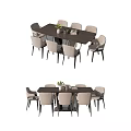Modern Dining Table Set with Light Gray Chairs Vase and Tableware 3d model