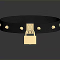Stylish Black Collar With Gold Studs And Lock For Daily Use