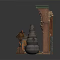 Rustic Medieval Interior With Fireplace Stacked Logs Cabinet Cauldron And Scroll