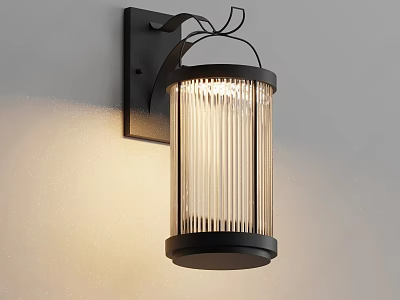Outdoor Wall Mounted Light with Black Metal Frame and Ribbed Glass Shade 3d model