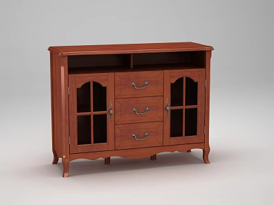 Elegant Wooden Sideboard With Glass Doors Three Drawers And Classic Design 3d model