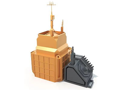 Golden And Gray Industrial Equipment With Square Structure And Grille Design Elements 3d model