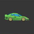 Green Sports Car With Yellow Stripes Blue Windows And Yellow Wheels