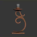 Copper Candle Holder With White Candle And Curved Decorative Design