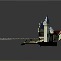Medieval Castle Architecture with Red Roofs Towers Bridge and Surrounding Water