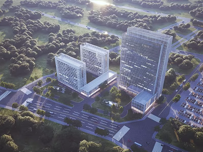 Aerial View Planning of Modern Urban Development With Tall Buildings Roads and Greenery 3d model