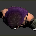 Woman With Purple Hair Black Tank Top Camouflage Pants Arm Tattoos And White Shoes Standing