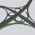 Complex Highway Interchange Bridge Design Featuring Multiple Curved Lanes And Green Landscaping 3d model