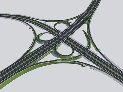 Complex Highway Interchange Bridge Design Featuring Multiple Curved Lanes And Green Landscaping 3d model