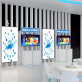 JiangSu Exhibition Booth With Curved White Blue Design Display Screens And Reception Desk