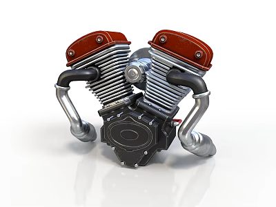 Realistic style motorcycle engine motorcycle engine two-cylinder engine type engine exhaust pipe cylinder head heat sink crankcase 3d model