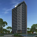 Residential High Rise Building With Modern Glass Facade Surrounded By Green Trees Under Blue Sky
